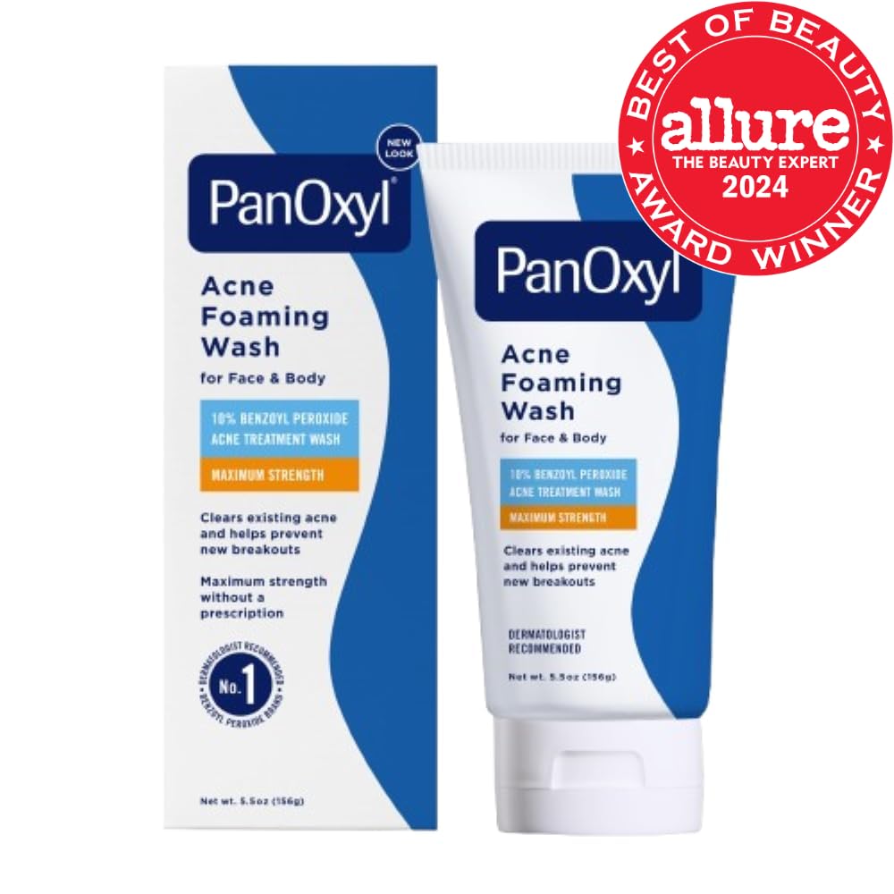 PanOxyl Acne Foaming Wash Benzoyl Peroxide 10% Maximum Strength Antimicrobial, 5.5 Oz 24Hr Smart